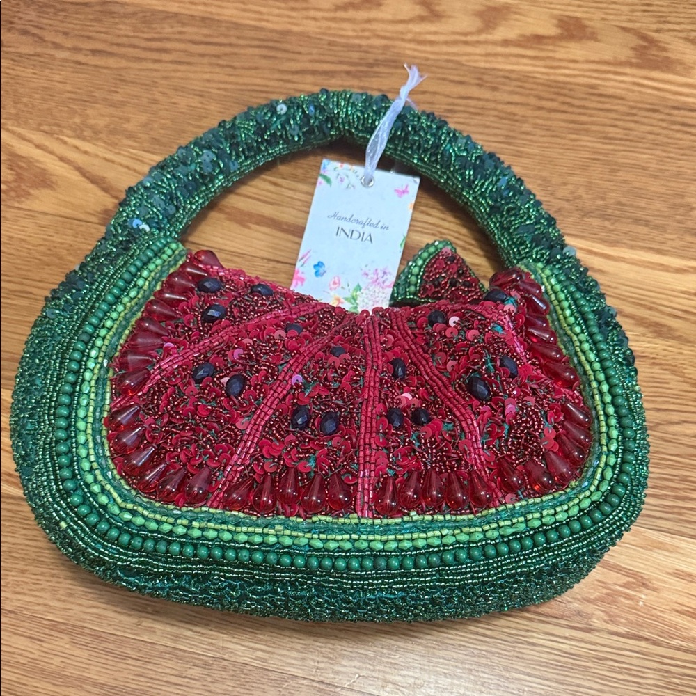 Handcrafted in India, watermelon beaded bag NWT